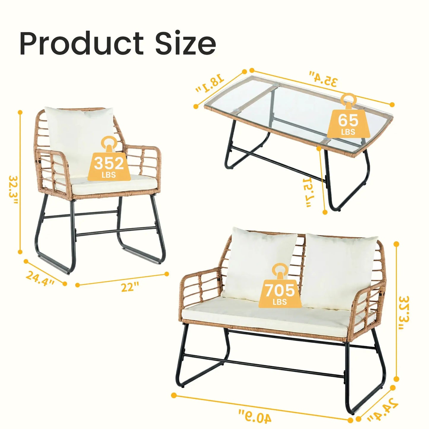 JHK Outdoor Wicker Patio Furniture Set 4 Pieces with Soft Cushion and Glass Table Manual Weaving Patio Chairs For Garden Lawn from PriceLows™