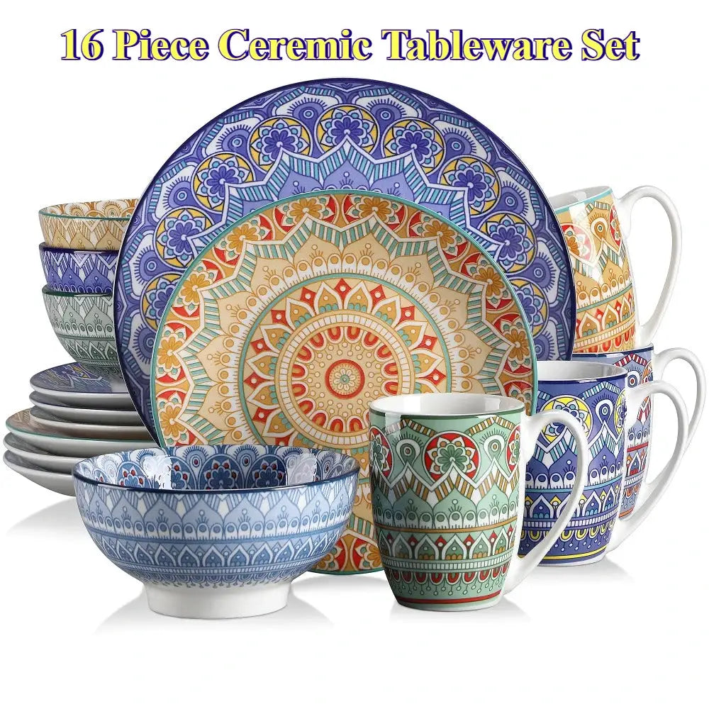 Vancasso Bohemian Mandala Patterned Ceremic Tableware 16PCS Porcelain Dinnerware Set with Dinner Plate Dessert Plate Bowl Mug from PriceLows™