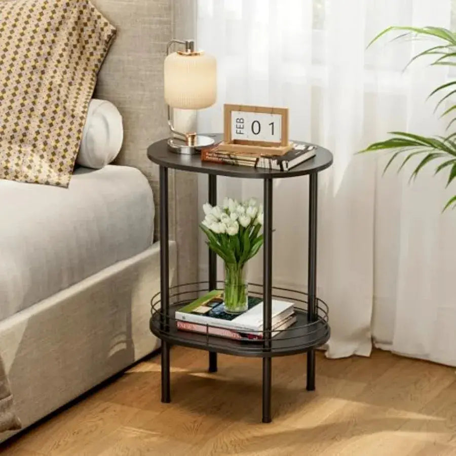 Nightstand Set of 2Small Modern Round Side Table with Storage 2-Tier End Table for Small Space -Living Room Bedroom Nursery from PriceLows™