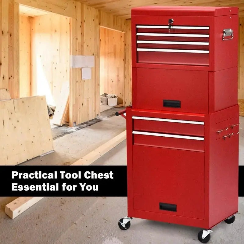 6-Drawer Tool Chest with Heightening Cabinet-Red from PriceLows™
