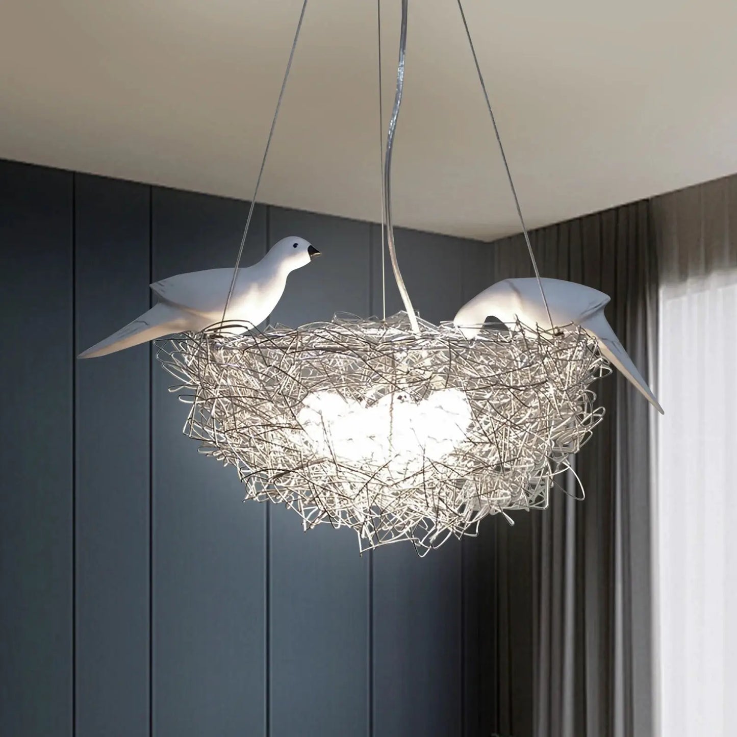 Modern Bird Nest Chandelier LED Ceiling Light 25W 4000K Aluminum Silver for Living Room Dining Room Bedroom Lighting from PriceLows™