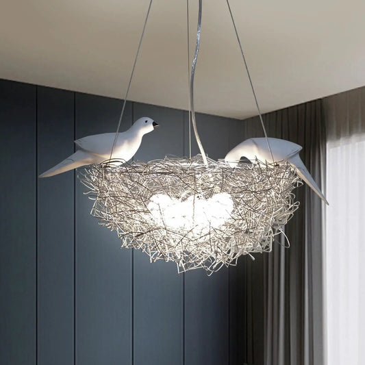 Modern Bird Nest Chandelier LED Ceiling Light 25W 4000K Aluminum Silver for Living Room Dining Room Bedroom Lighting from PriceLows™