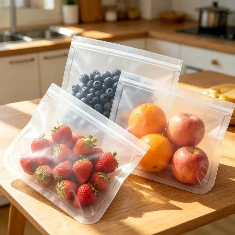 Silicone Food Storage Bags | Stand Up Zip | Leakproof Reusable | 1/2/3/4 Pcs