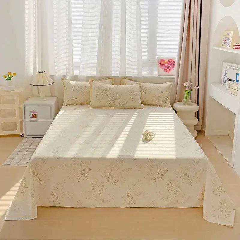 Washed Cotton Bed Fat Sheet Flower Series Printed Double Top King Sheets for Girls Boys Kids Single Queen King Size Bed Linen from PriceLows™