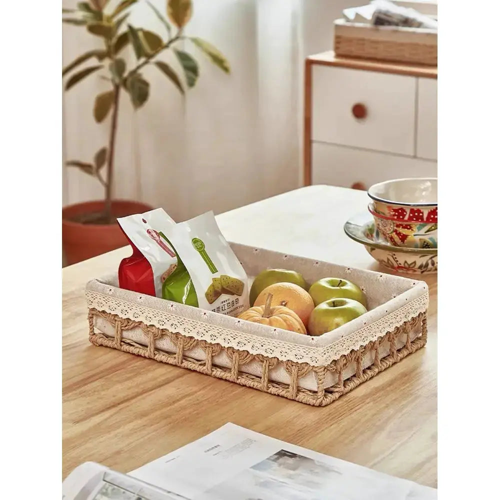 Desktop Storage Box Cosmetics Key Snacks Coffee Table Sundries Rattan Weaving Basket With Lid For Living Room Foyer Home Use, B from PriceLows™