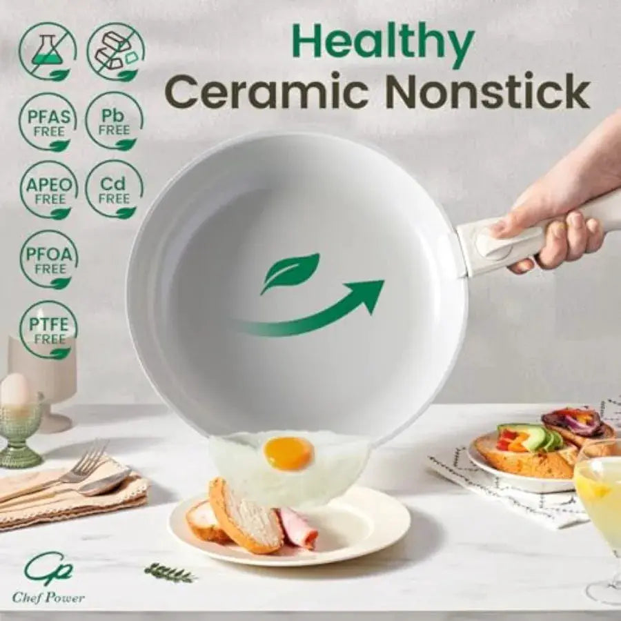Ceramic Nonstick Pots and Pans Set 19 Piece with Detachable Handle, Induction Dishwasher Oven Safe Cookware Set, RV Kitchen Set from PriceLows™