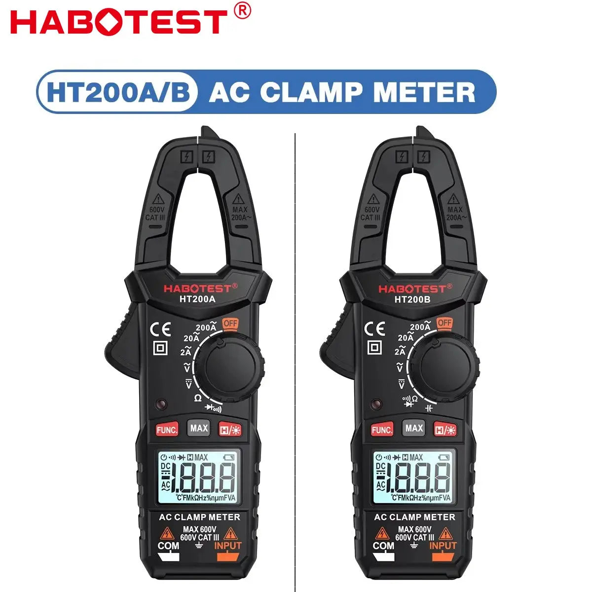 HABOTEST HT200A HT200B Clamp Meter Digital Multimeter, AC Current Ammeter Voltage Tester, 2000 Counts for Electricians Home Use from PriceLows™