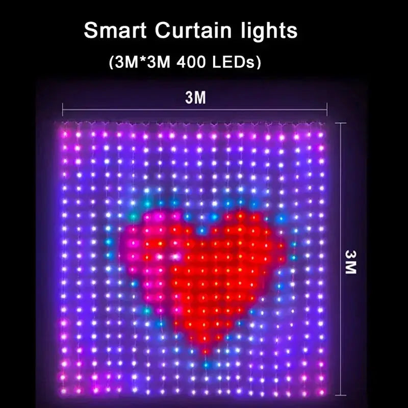 Smart Outdoor Curtain Lights | 400LED App Control | IP65 Waterproof | 2X2M 3X3M