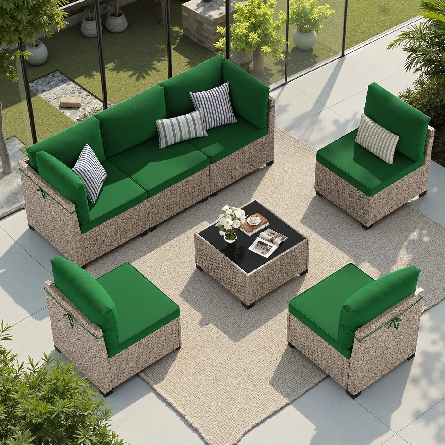 7-Piece Patio Furniture Set, Outdoor Rattan Sectional Sofa with Tempered Glass Table, All-Weather, for Garden, Porch, Backyard from PriceLows™