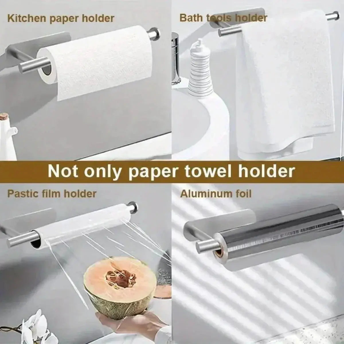 Adhesive Paper Towel Holder, No Drilling Wall Mount Kitchen Roll Dispenser, Stainless Steel Under Cabinet Towel Rack for Kitchen, Bathroom from PriceLows™