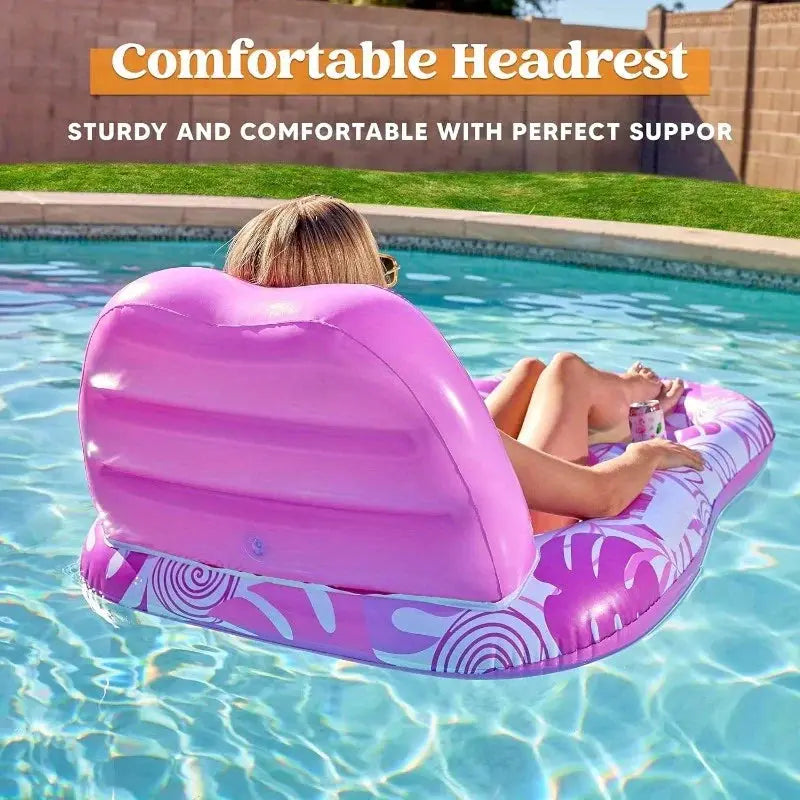 Inflatable Pool Lounger | Pink Tropical Leaves Design | PVC Material | One Size