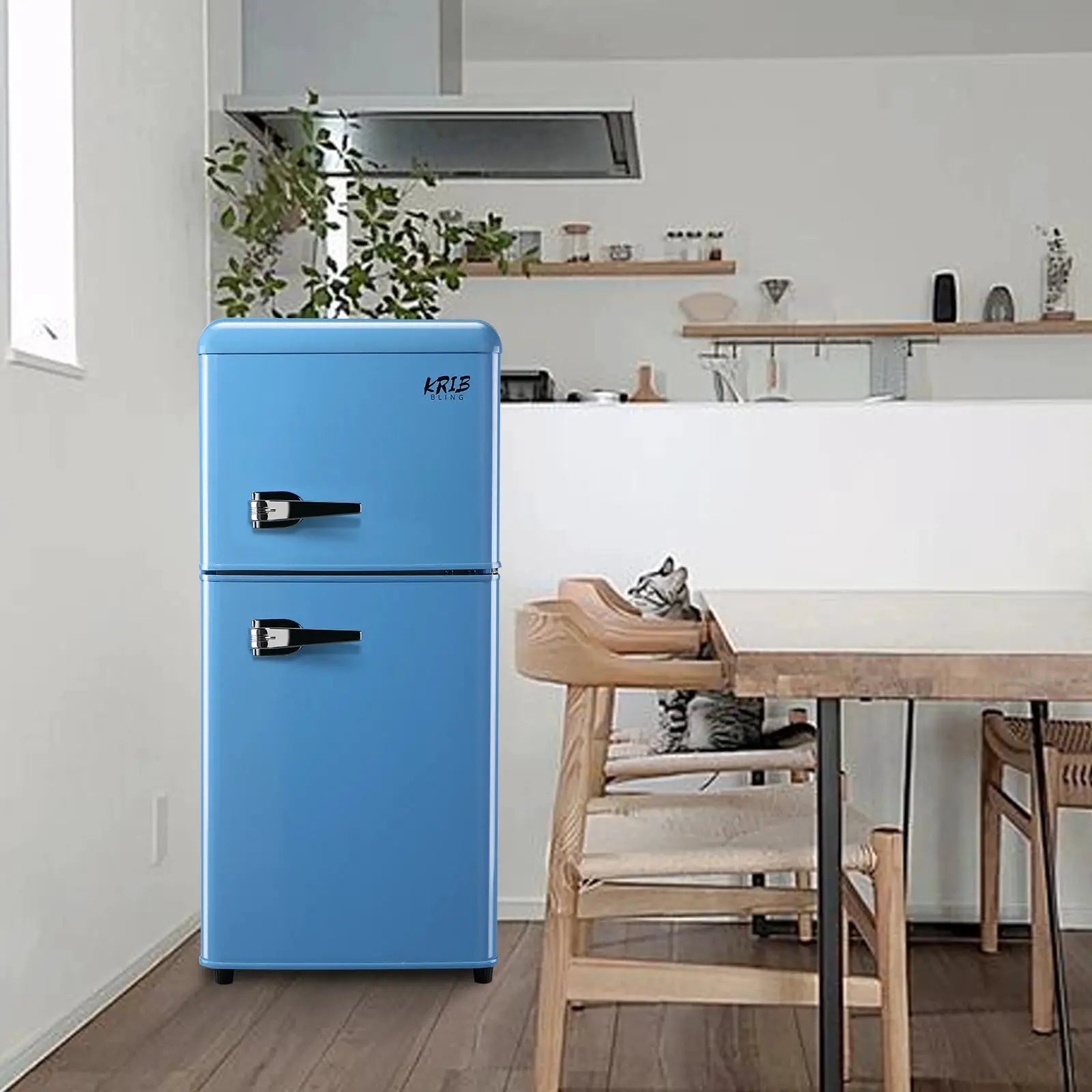 3.2 Cu.ft Double Door Compact Refrigerator, Mini Fridge with Freezer, Retro Design Small Drink Chiller for Home, Office from PriceLows™