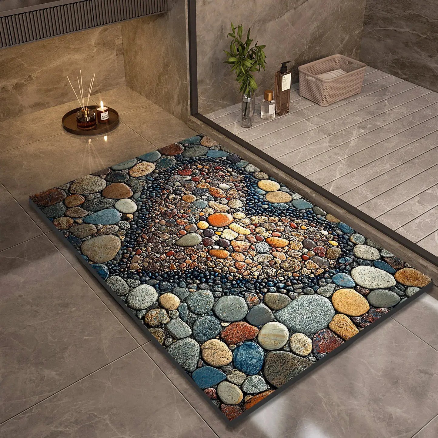 Stone Design Diatomite Bath Mat Bathroom Non-slip Shower Foot Mats Absorbent Quick Dry Toilet Rugs Carpet Doormat Washable from PriceLows™