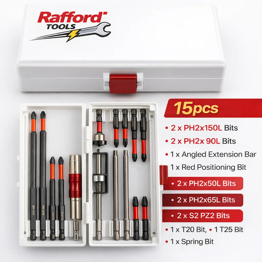 Rafford PH2 Magnetic Steel Screwdriver Bit Set — 15-Piece S2 Steel Impact Bit Set, Multi-Size Tool Accessories from PriceLows™