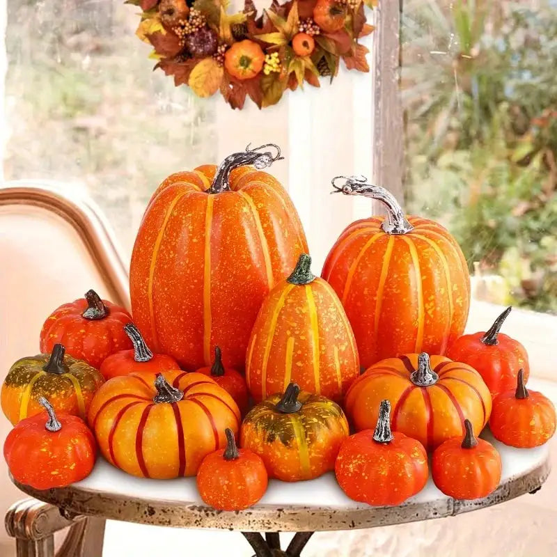 Artificial Pumpkins | Foam Plastic | Orange Color | 7 Piece Count