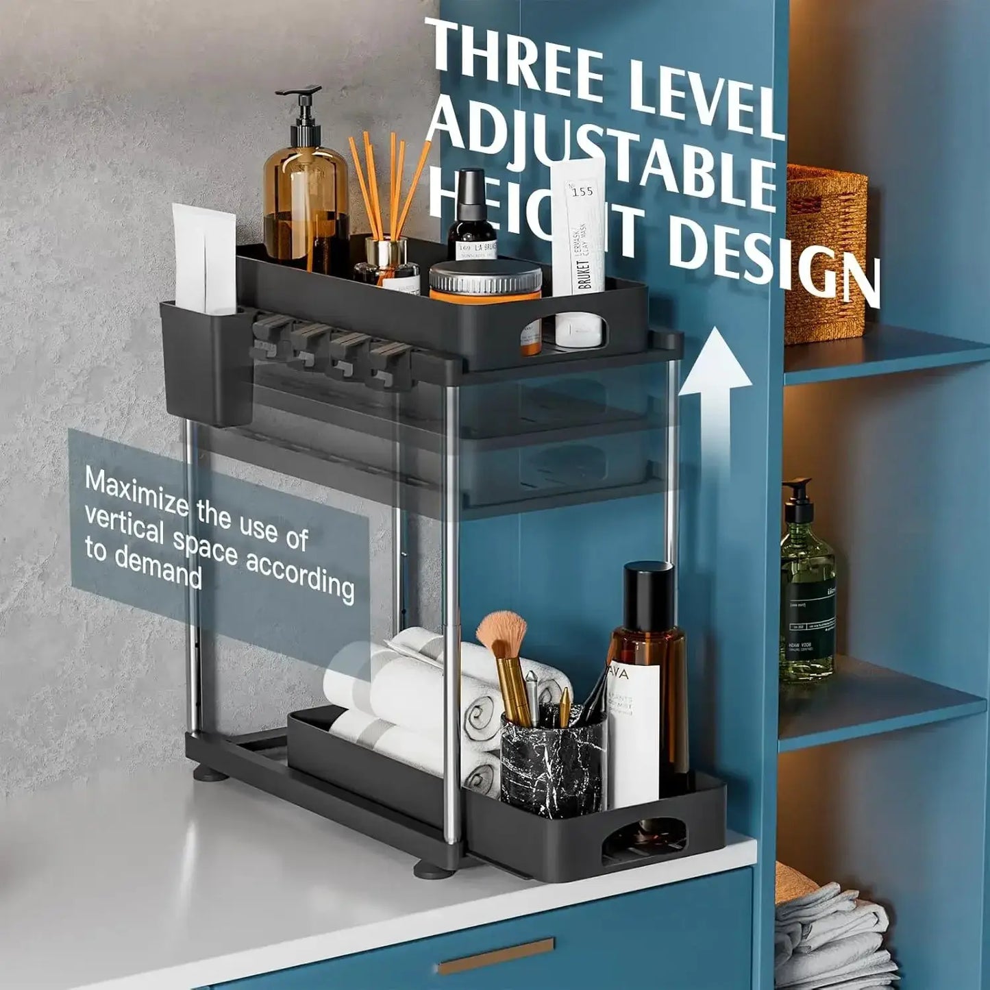 2 Pack Under Sink Organizers and Storage, Double Sliding Kitchen Cabinet Organizer, Adjustable Countertop Organizer from PriceLows™