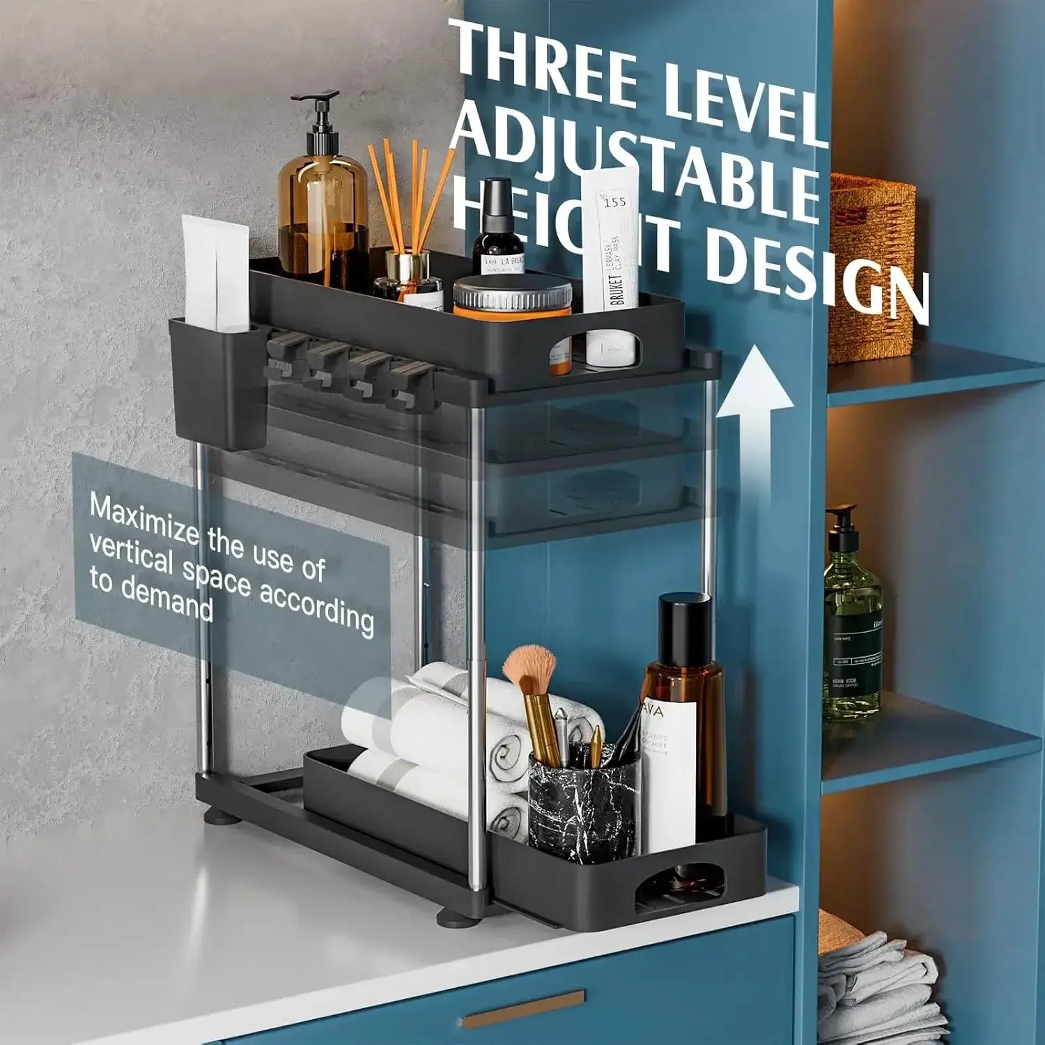 2 Pack Under Sink Organizers and Storage, Double Sliding Kitchen Cabinet Organizer, Adjustable Countertop Organizer from PriceLows™