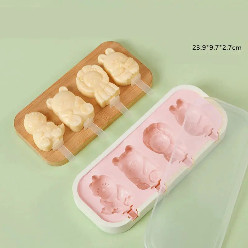 Cartoon Animals Silicone Ice Cream Mold Easy Popsicle Molds with Lid and sticks DIY Homemade Ice Lolly Ice Cream Bar Pop Molds from PriceLows™