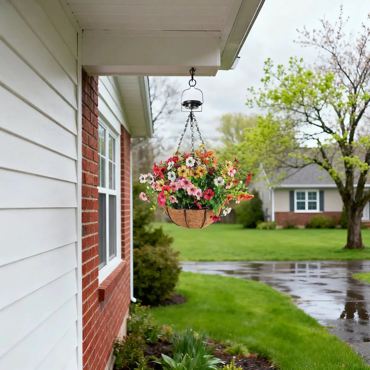 Solar-Powered Hanging Flower Basket Lights Outdoor Porch Lawn Christmas Garden Decor DIY Copper Wire RGB Lights with Solar Panel from PriceLows™