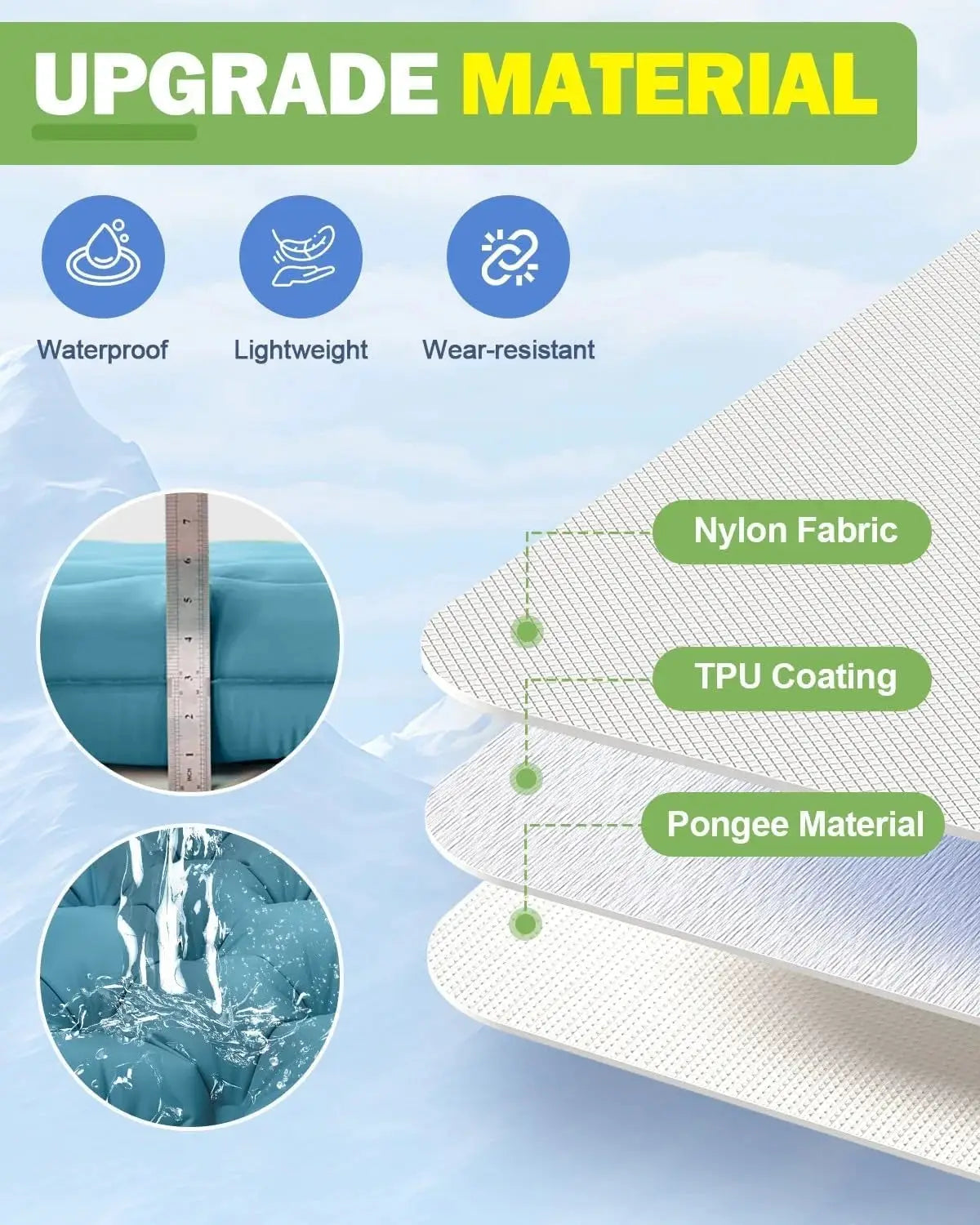 Inflatable Sleeping Pad | 4 Inch Thick | TPU | Quick Inflation