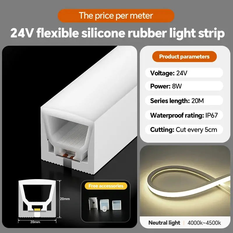 24VLED Silicone Light Strip Sleeve Outdoor Waterproof Linear Light Open Hidden Embedded Flexible Bendable Shaped Light Strip from PriceLows™
