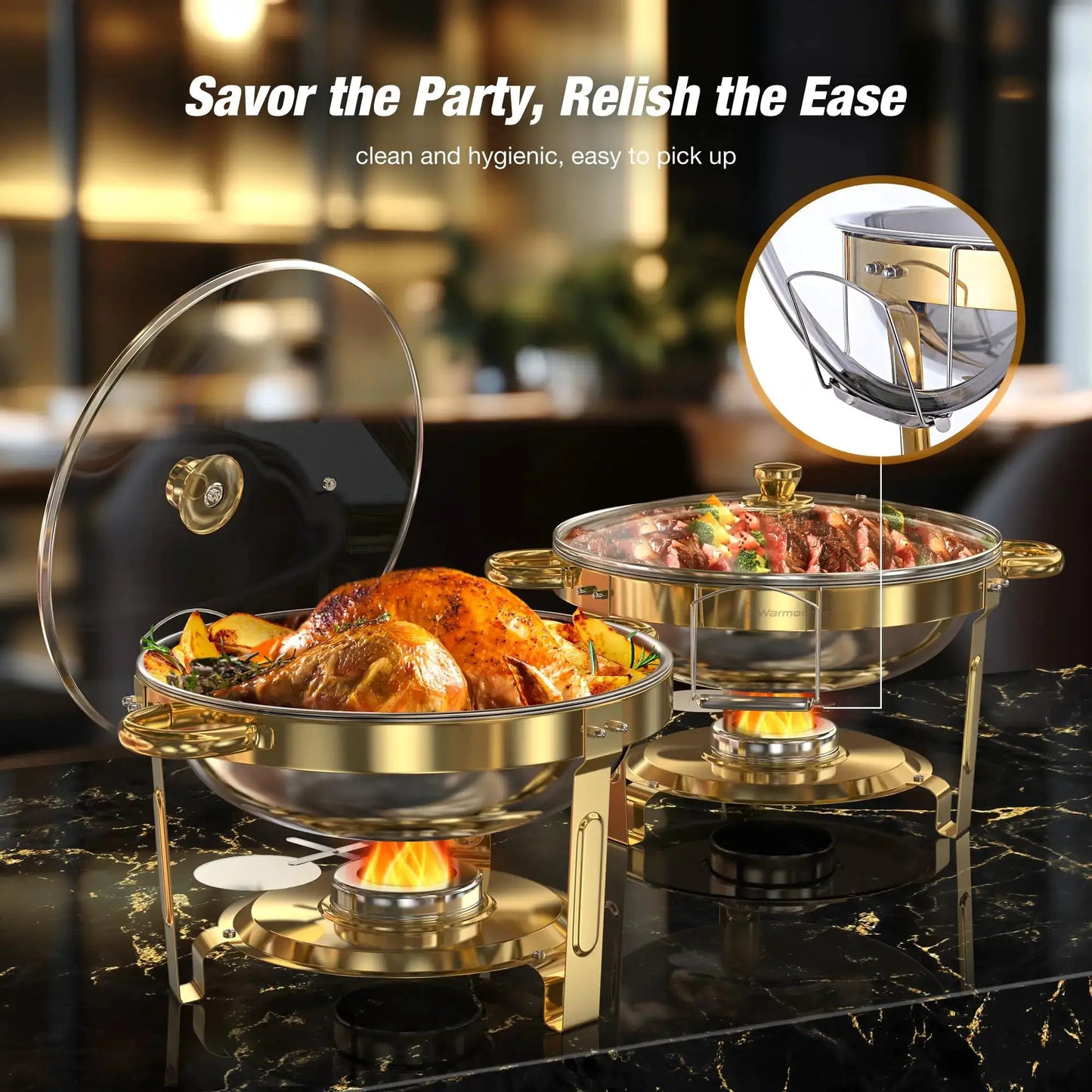 2/4 Pack Chafing Dishes for Buffet 5QT Round Stainless Steel Chafing Dish Set for Home Parties, Christmas Buffet Warmer Set from PriceLows™