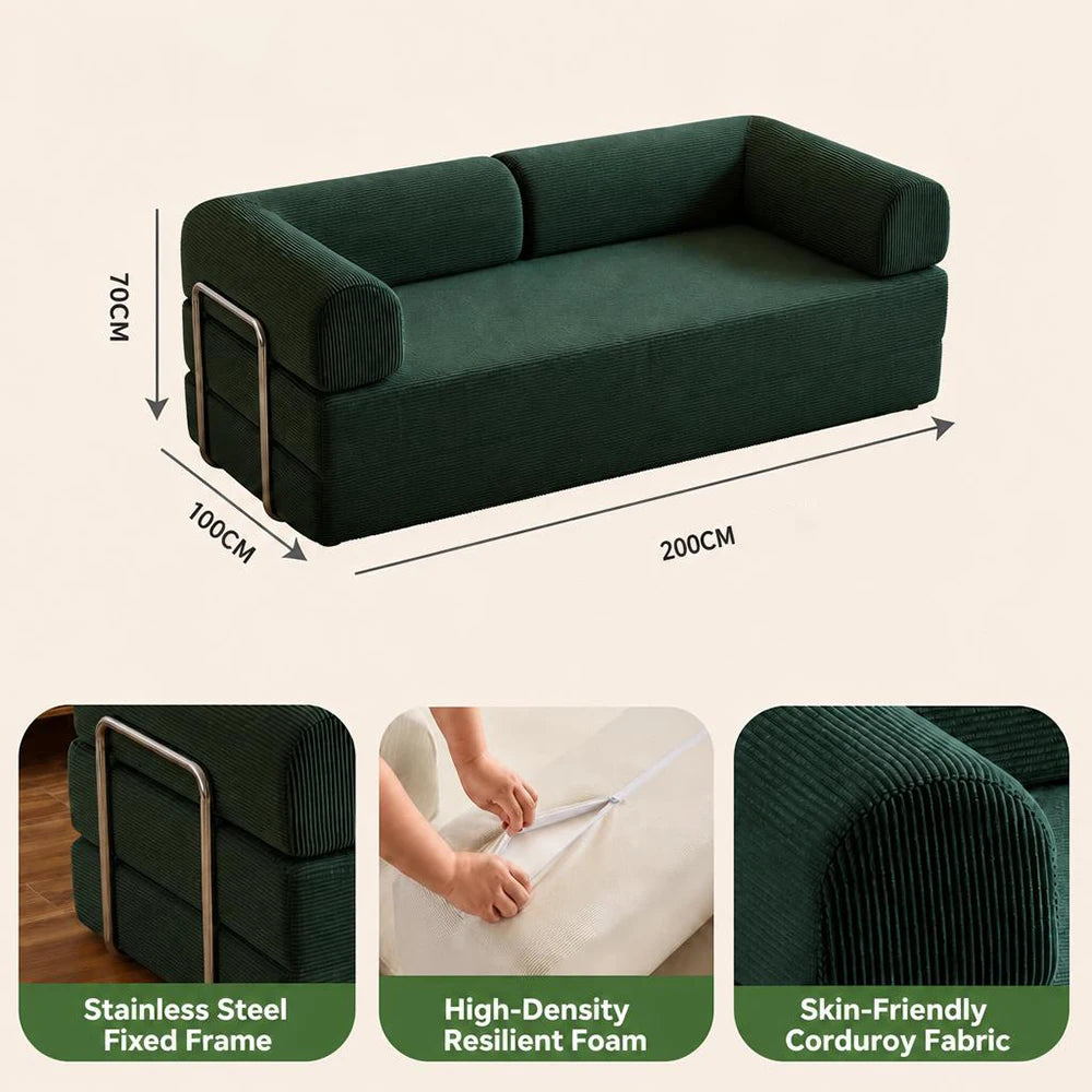 Convertible Sofa Bed | 79 Inch | Corduroy Folding Sleeper | No Assembly Needed