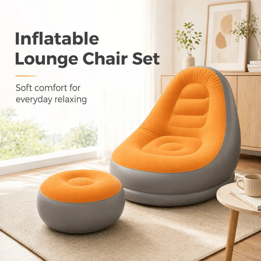 Inflatable Flocking Lazy Sofa Set | Portable Foldable | With Stool | Outdoor