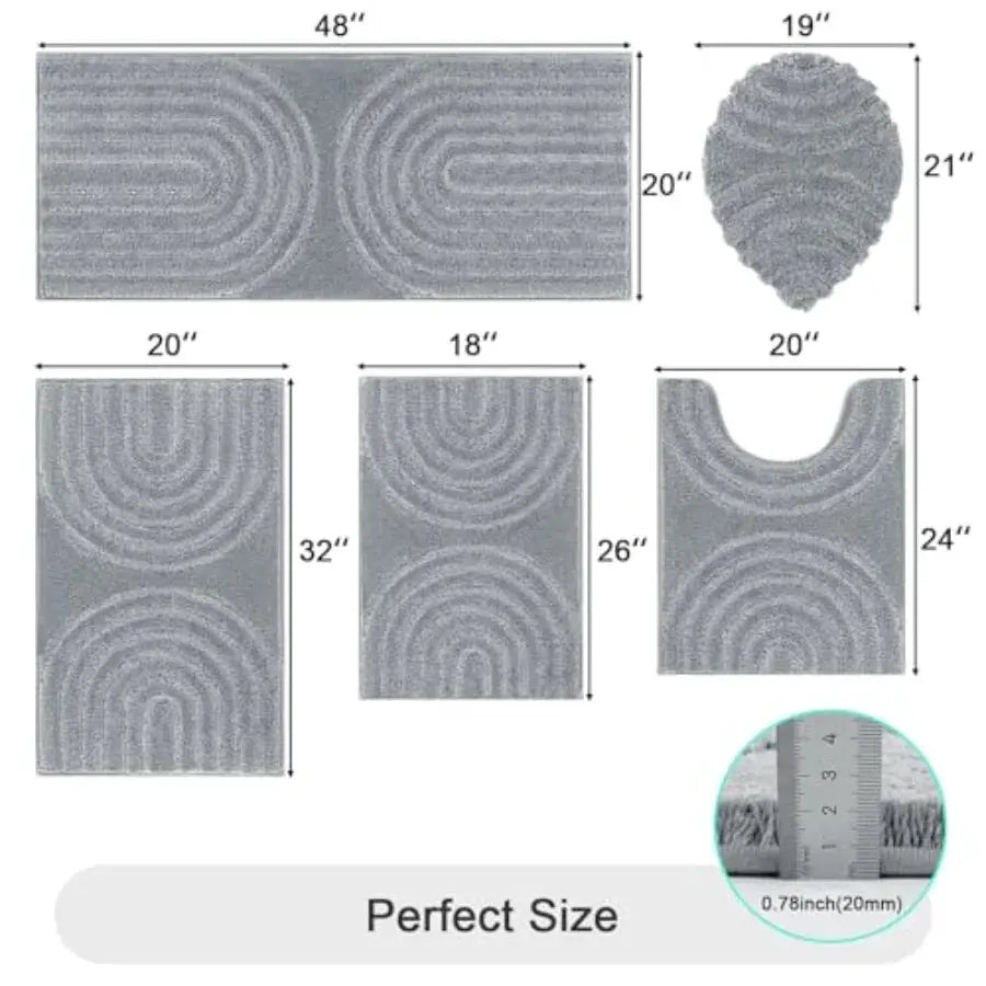 HEBE Bathroom Rugs Set 5 Pcs, Plush Absorbent Bath Mats for Bathroom, Non Slip Machine Washable Bath Mat Set with Toilet Cover, from PriceLows™