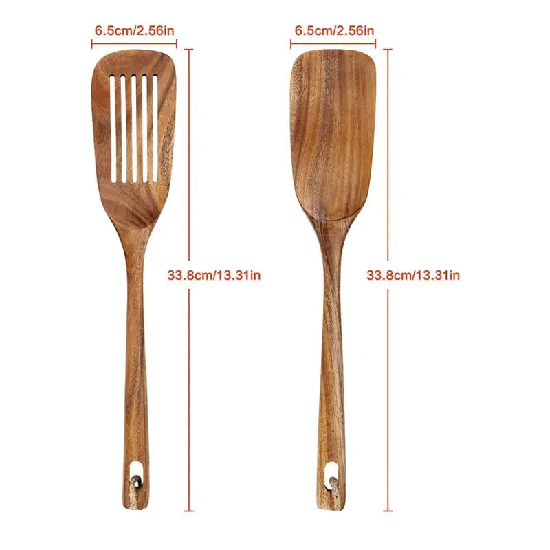 Teak Spatula Set Of 2 Wooden Spatula For Cooking Nonstick Cooking Utensils Long Handle Heat Resistant Slotted Turner Cookware from PriceLows™
