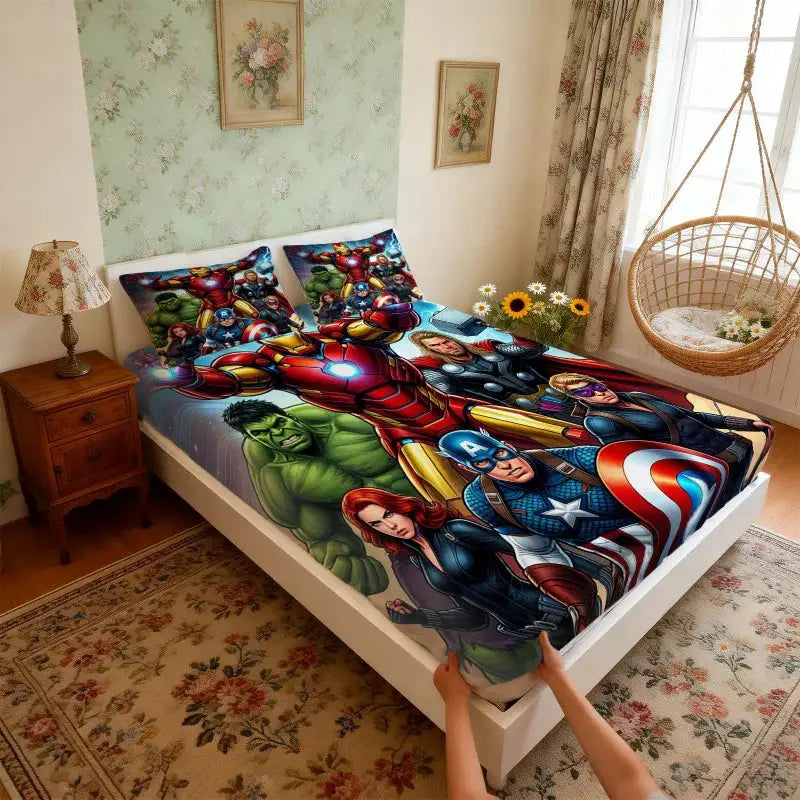 3Pcs Marvel Avengers Fitted Sheet Set With 2 Pillowcases Soft Deep Pocket Bed Sheet Superhero Bedding ForTeen Bedroom Decor from PriceLows™