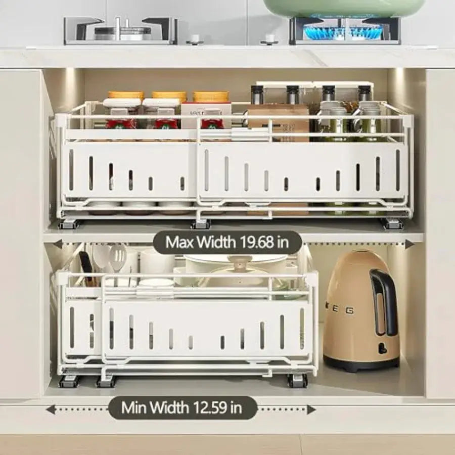 Under Sink Pull-Out Cabinet Organizer for Kitchen and Bathroom Cabinet Storage - Metal Expandable Drawers 12.8-19.49in Width Su from PriceLows™