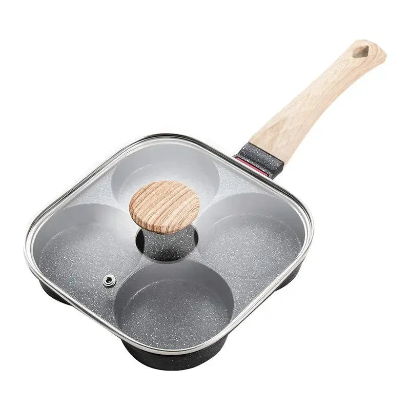Non-stick Frying Pan | With Lid | Induction Compatible | 4-Hole Omelet Pan