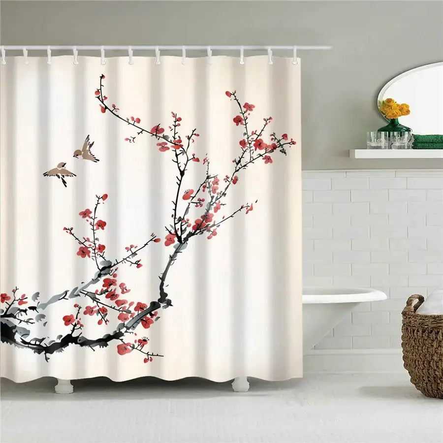 3D Flower Plum Blossom Lotus Lavender Rose Shower Curtains Bathroom Curtain Frabic Waterproof Polyester Bath Curtain with Hooks from PriceLows™