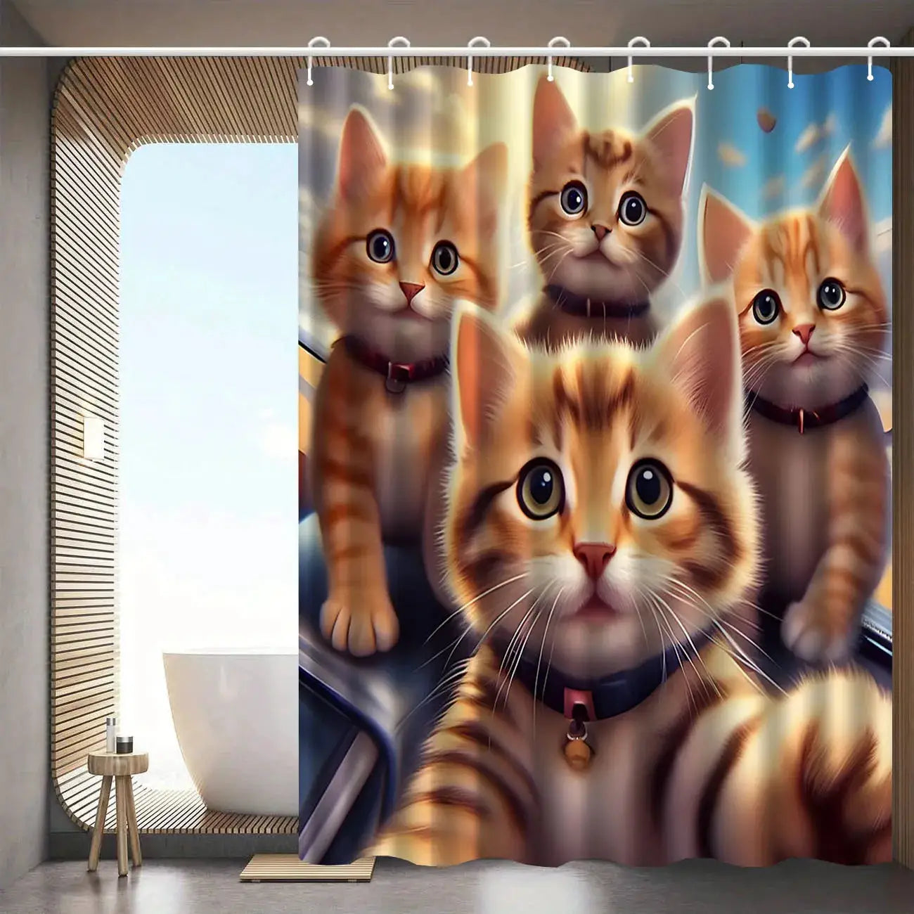3D Kitten Shower Curtain Realistic Cat Faces Cartoon Art Fun Bathroom Decor Waterproof Printed Curtain Home Style from PriceLows™