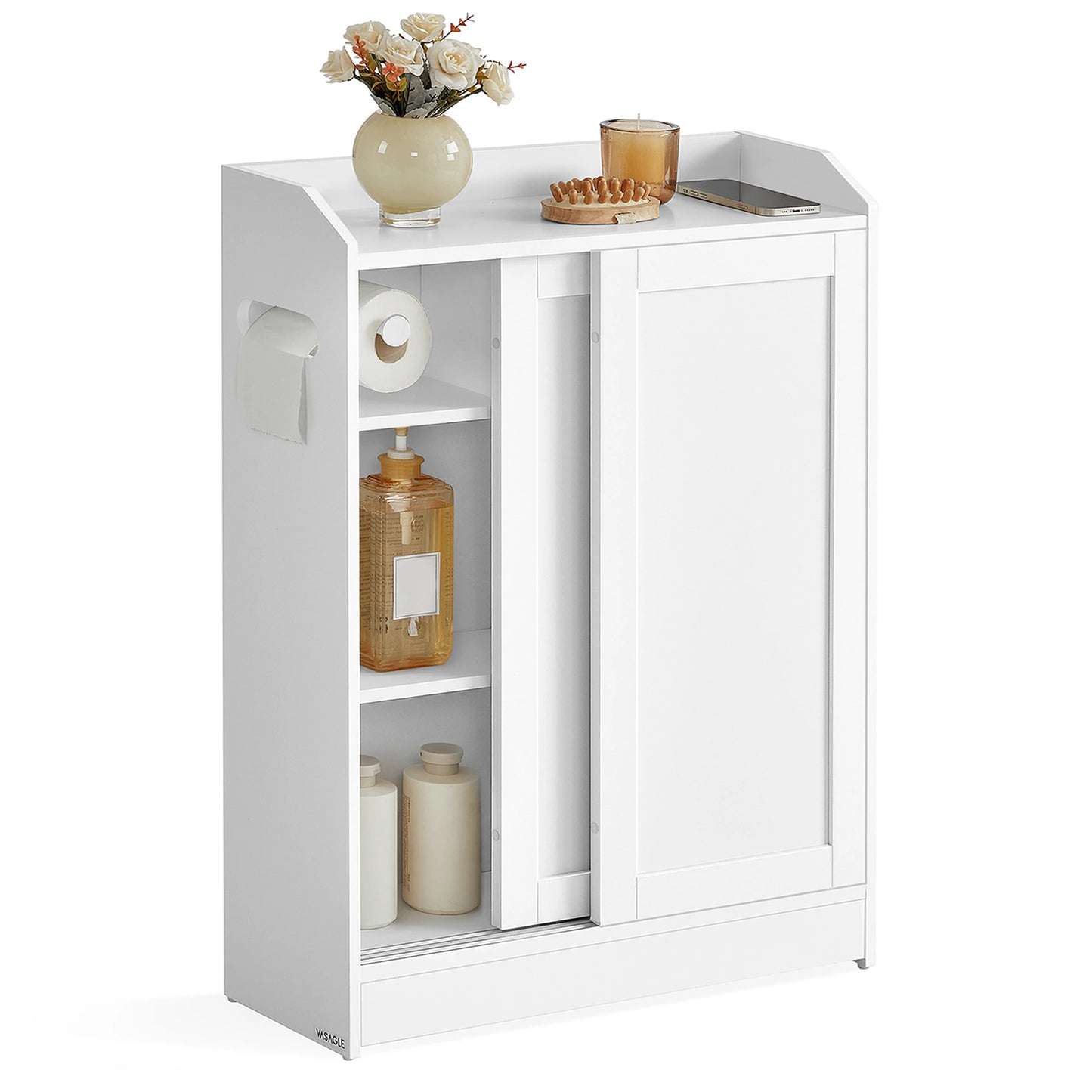 Storage Cabinet | Sliding Doors | Toilet Paper Holder | Slim Cabinet
