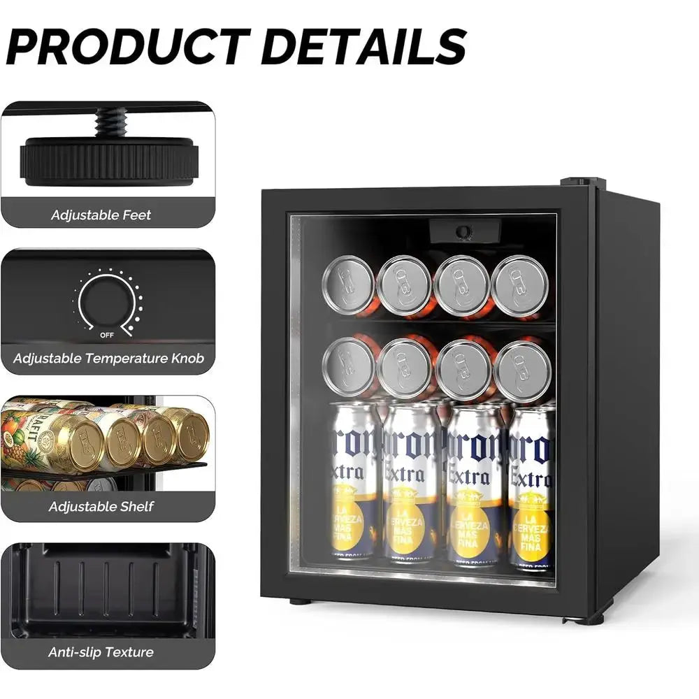 Compact 28-Can Beverage Refrigerator with Glass Door, Adjustable Shelves, Ideal for Bedrooms, Bars, Offices, 43-64°F Temperature from PriceLows™