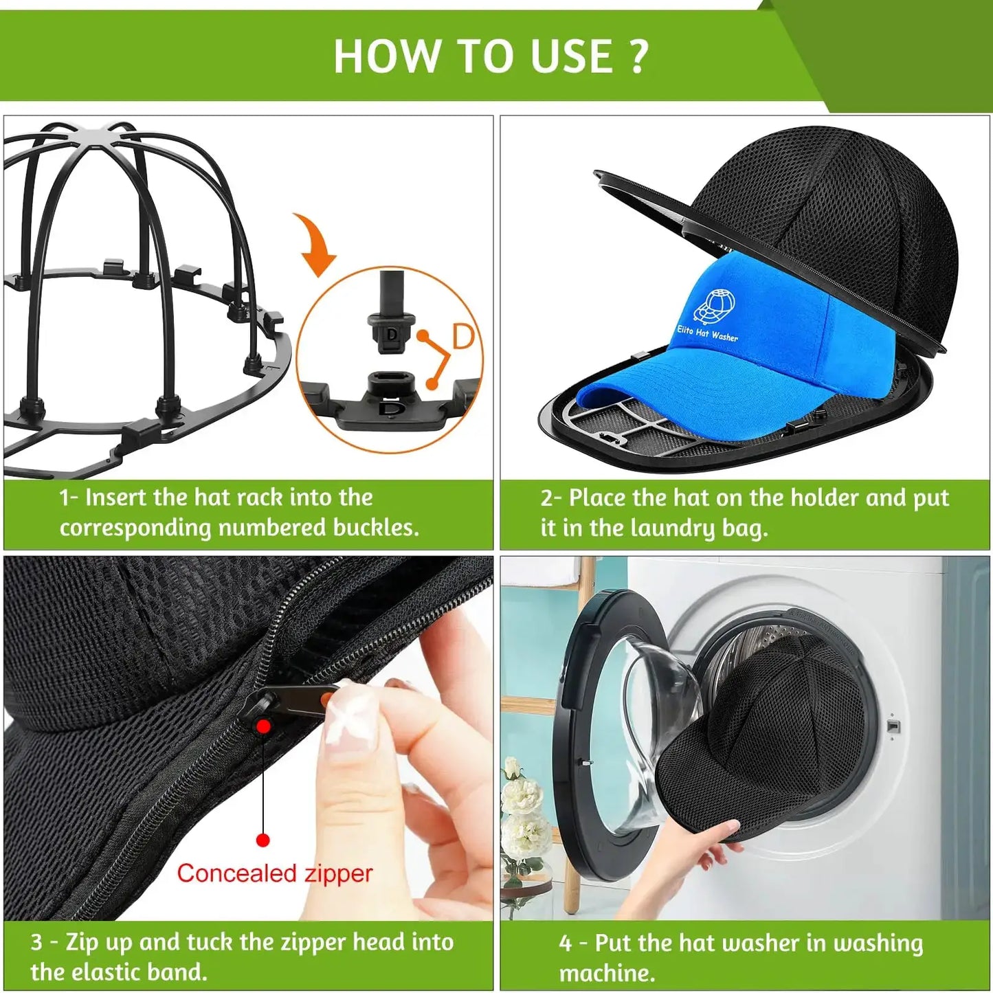 Hat Washer Cage | Reusable Wire Frame | Includes Protective Mesh Bag