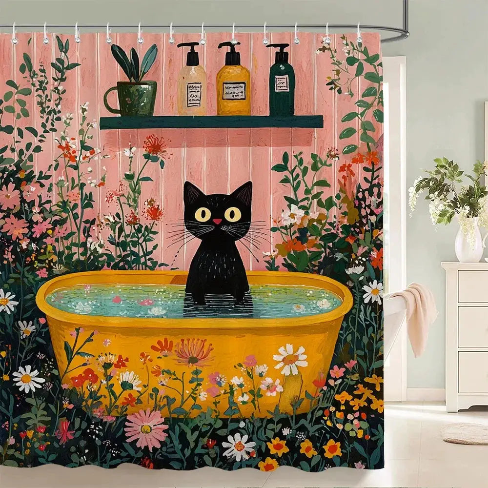 Nordic style Flowers Leaves Animals Shower Curtain Cat and Dog Printed Bathroom Bath Curtain Home Decoration Curtain With Hooks from PriceLows™