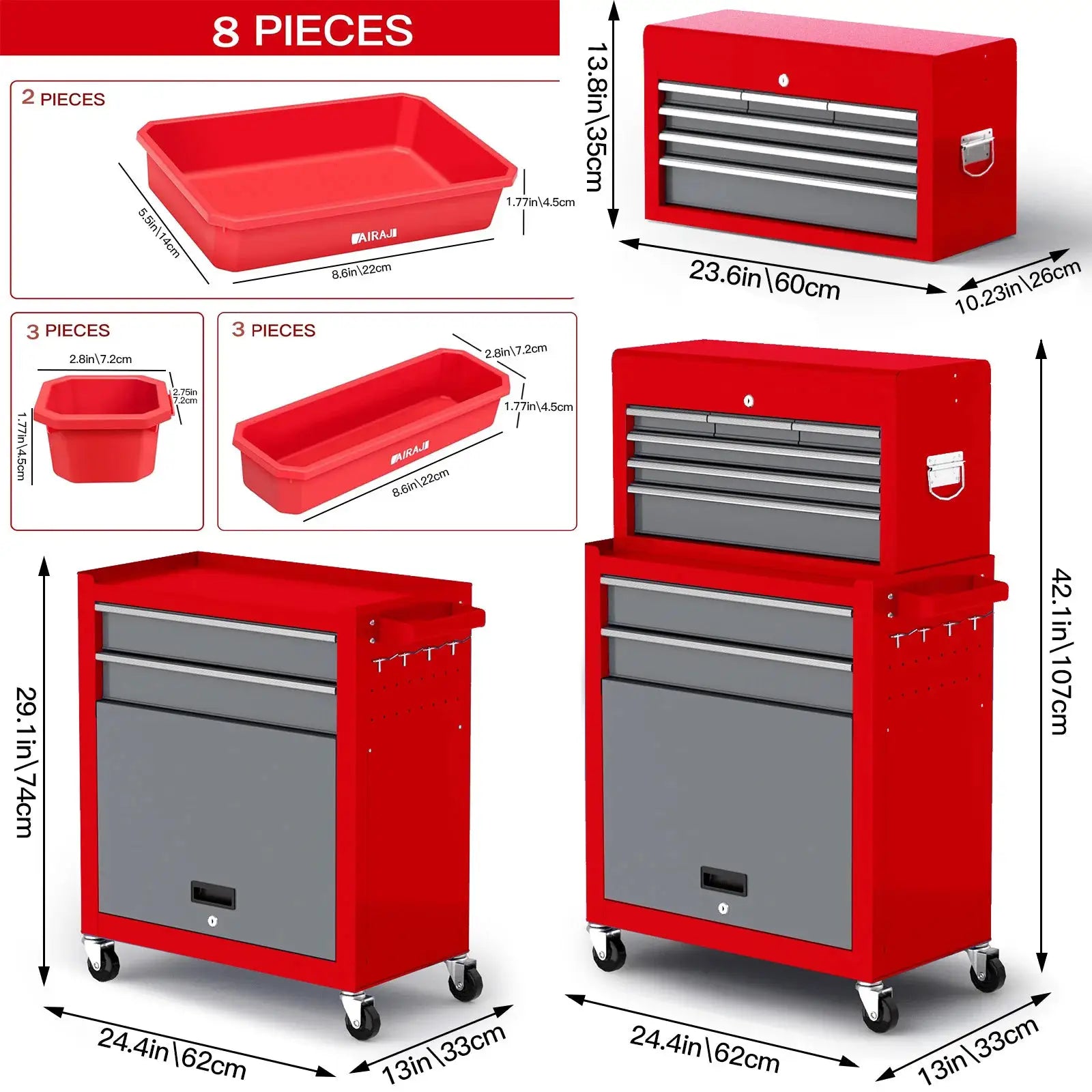 Rolling Tool Chest,8-Drawer,Removable Toolbox Organizer,Detachable Large Tool Storage Chest,Suit for Garage,Warehous from PriceLows™