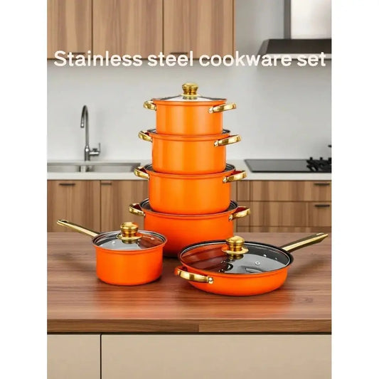 Stainless Steel Cookware Set, NonStick Cookware Set, HeatResistant, Frying Pan, Saucepan, Stew Pot, Versatile, Stylish, Durable from PriceLows™