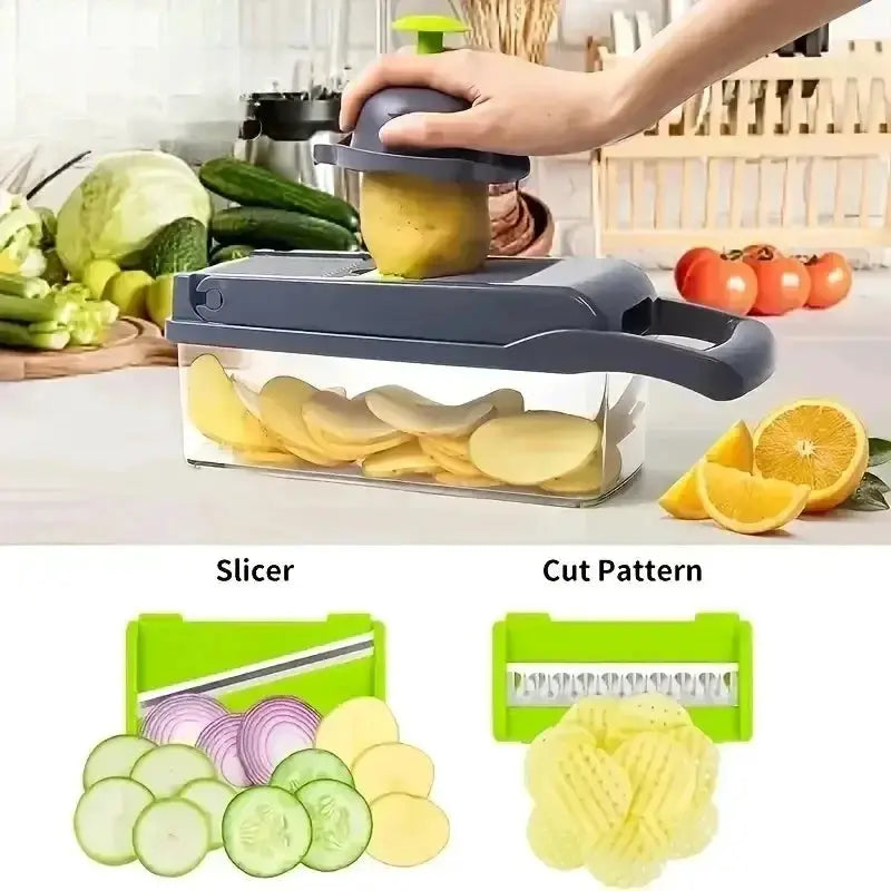 Vegetable Chopper | 14 In 1 Functionality | Stainless Steel Blades | 14 In 1
