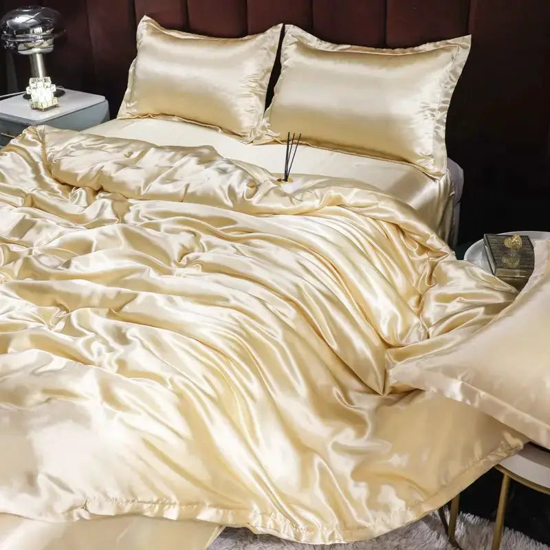 Ice Silk Bedding Set | Satin Duvet Cover | 100Gsm Solid Color | 5Ft To 7Ft Fits