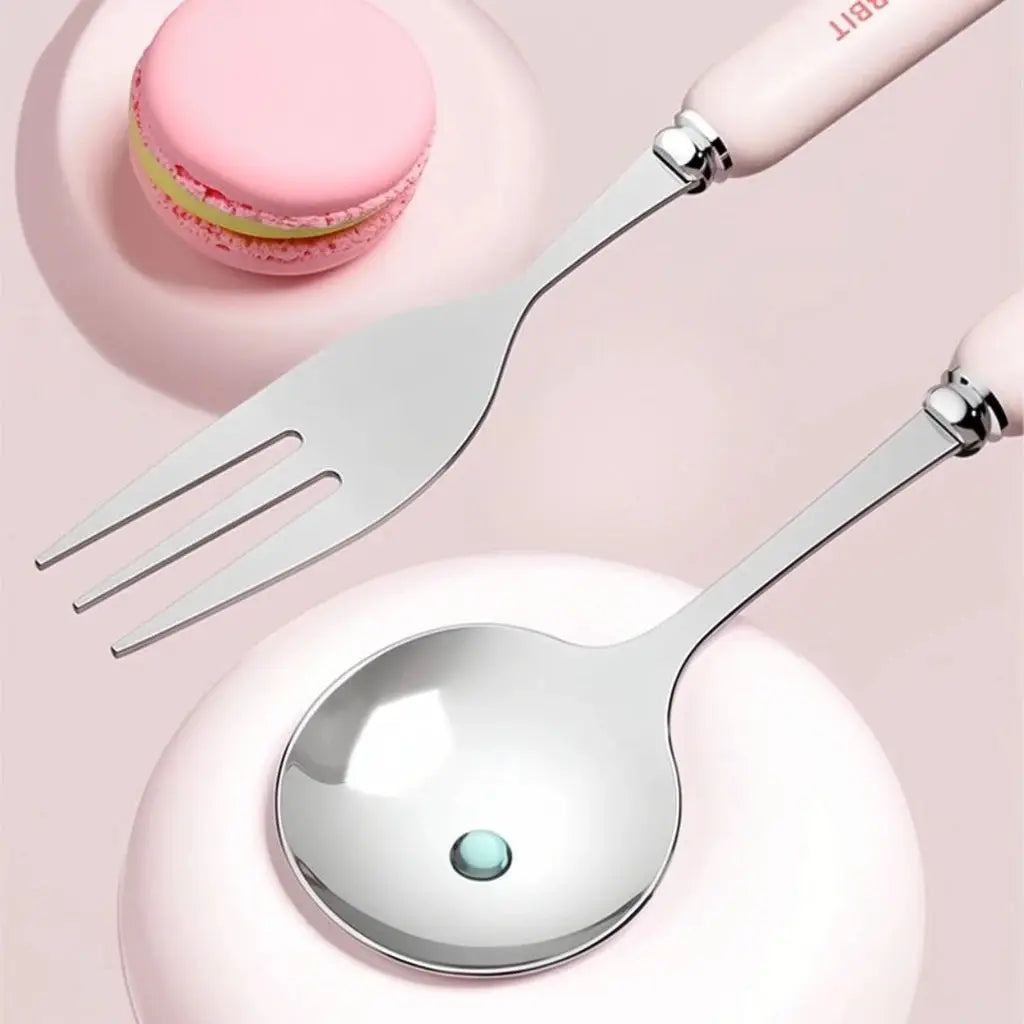 3/4PCS Cute Portable Dinnerware Set Reusable 304 Stainless Steel Fork Spoon Chopsticks With Box Cutlery For Kid Student from PriceLows™