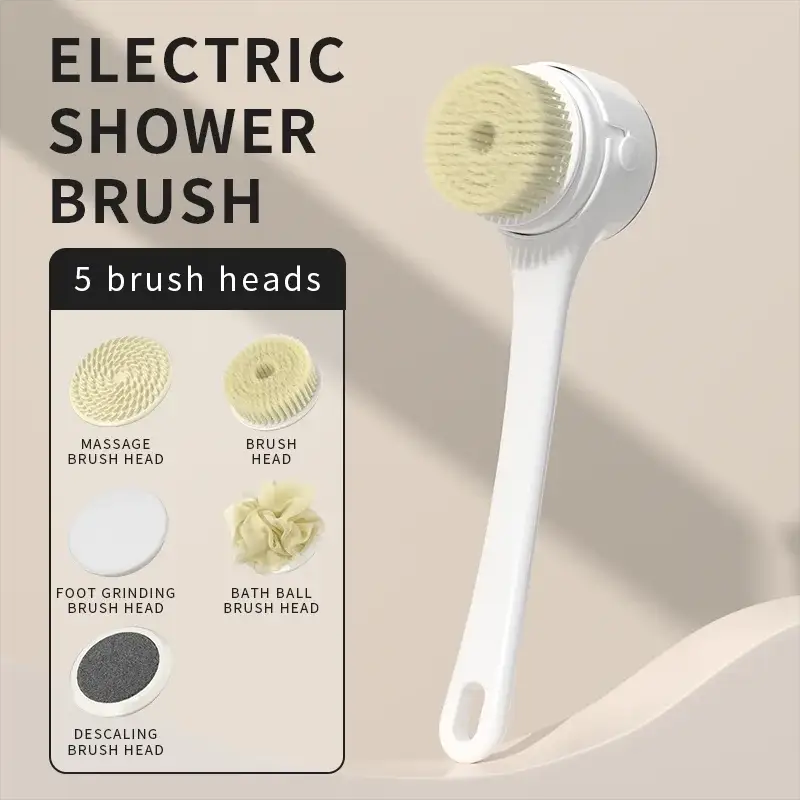Electric Shower Brush | 5-Head Spin Brush | Rechargeable Waterproof | 3 Gear