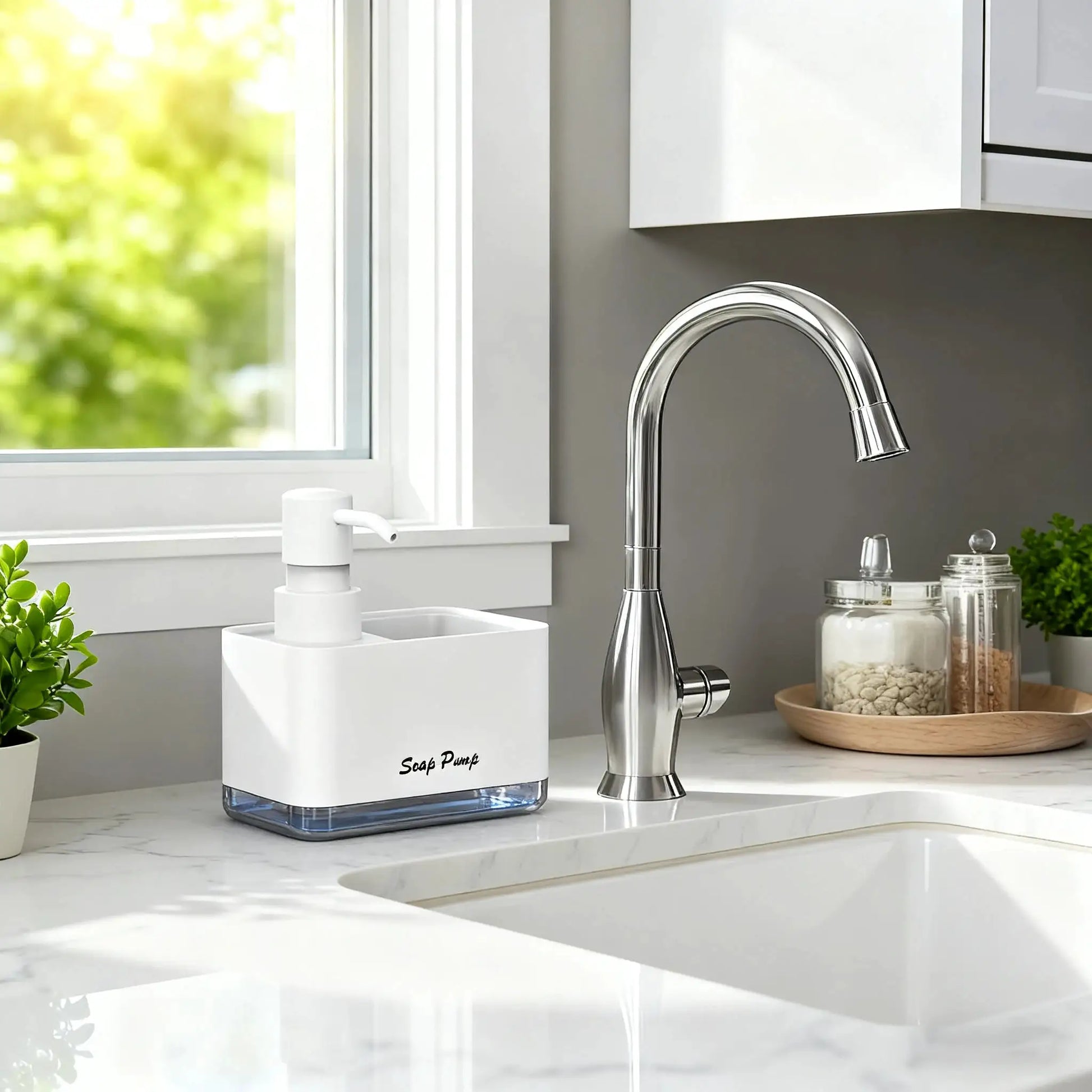 Kitchen dish soap dispenser with sponge holder, kitchen liquid soap dispenser with sponge storage from PriceLows™