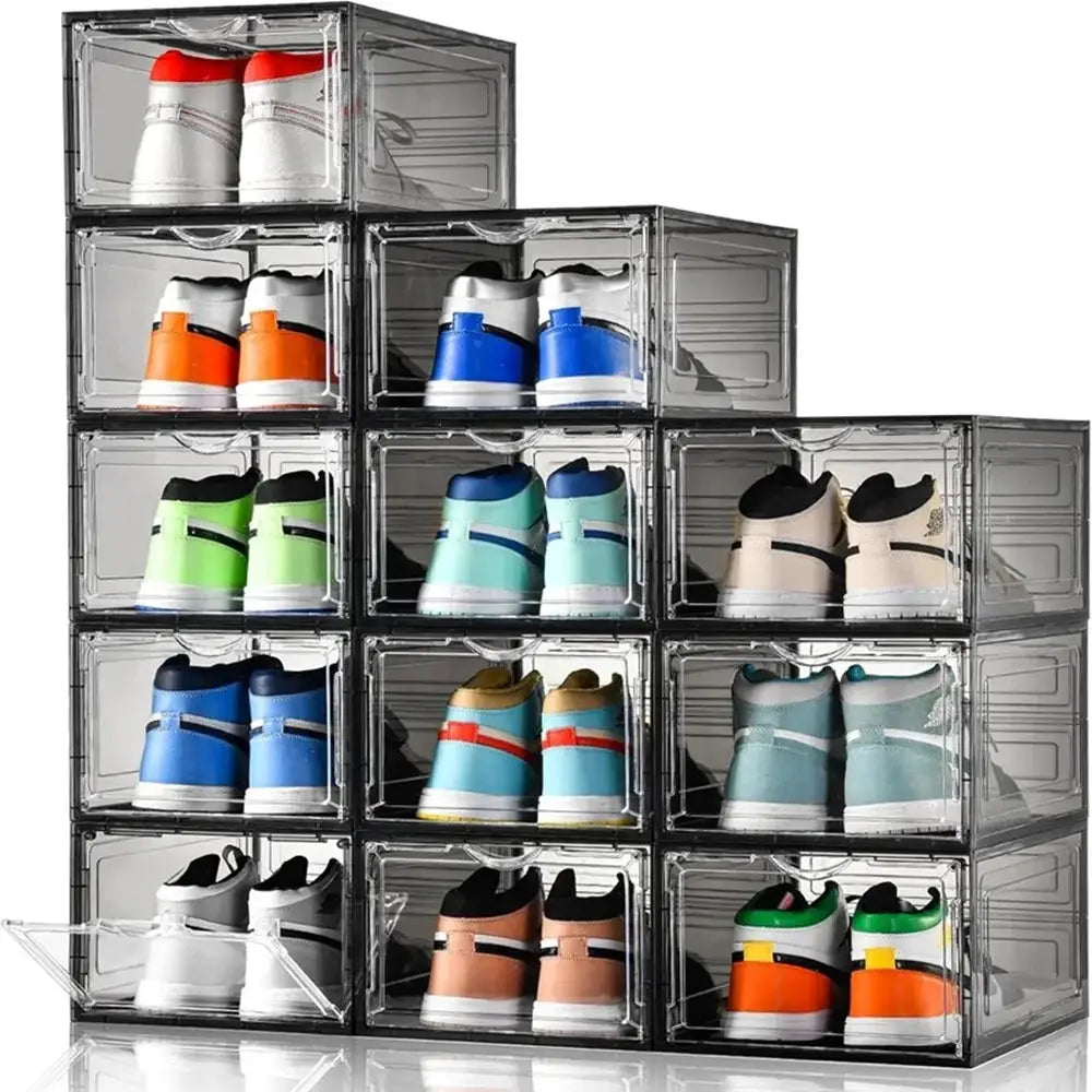 12Pack Clear Stackable Wall-Mounted Shoe Organizer Large Plastic Shoe Cabinet Dust-Proof Magnetic Door Boot & Hat Storage for Me from PriceLows™
