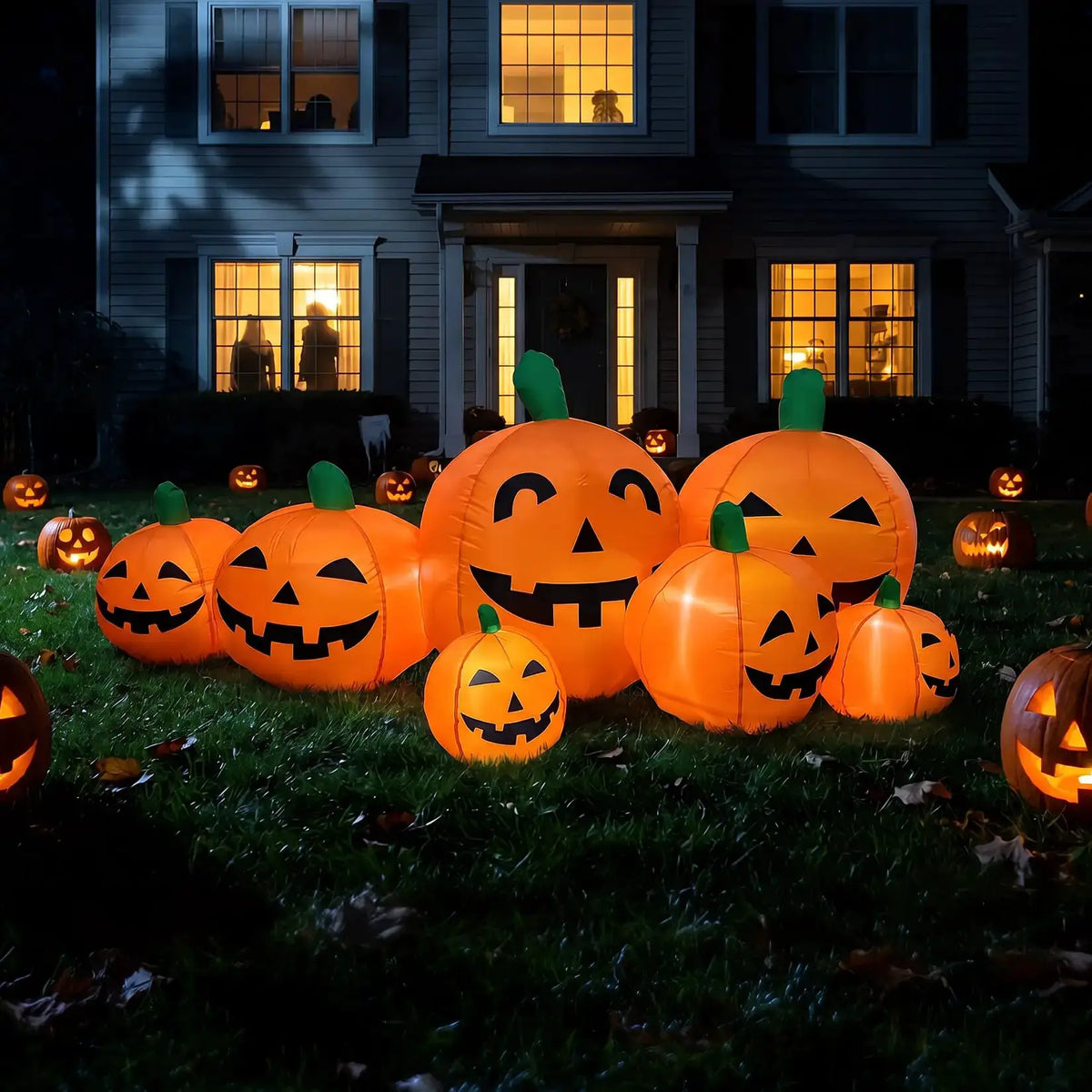 Halloween Inflatable Pumpkin | 7 Pack Jack O Lantern | Led Light | 7.5 Ft