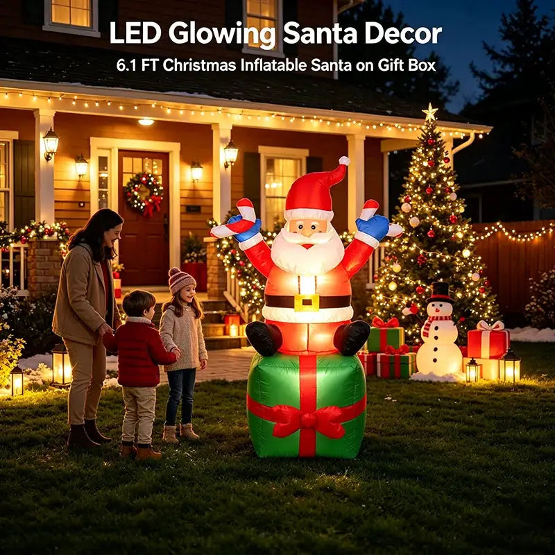 Christmas Inflatable Santa | 6.1 Ft Led Light | Ground Stakes | Garden