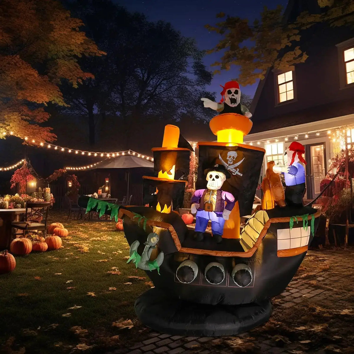 Halloween Inflatable Pirate Ship | 7 Ft Tall | Built In Led Lights